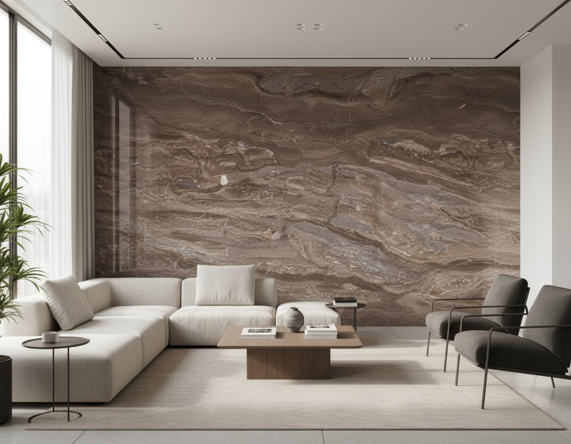 PVC Wandpaneel 280 × 122 cm – Arabisches Braun Marmoroptik, Wasserdicht & Derzfrei