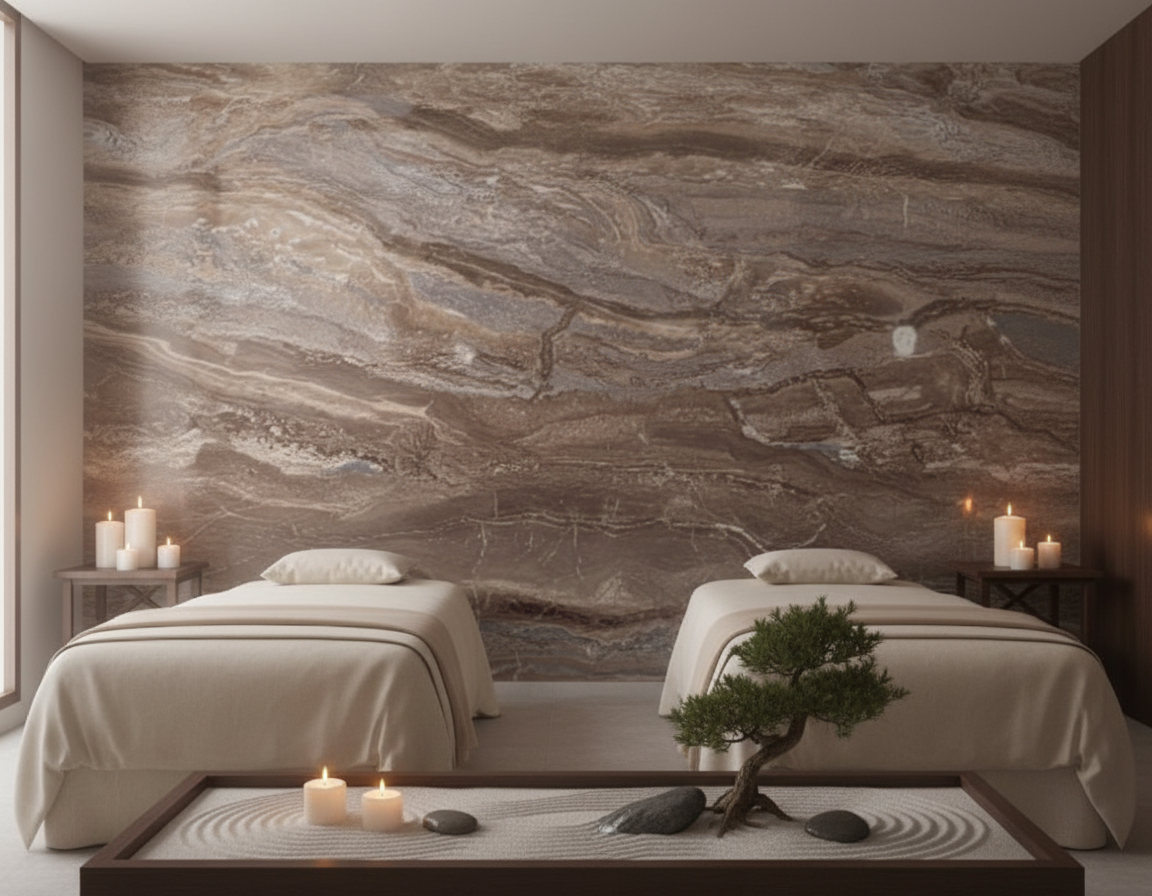 PVC Wandpaneel 280 × 122 cm – Arabisches Braun Marmoroptik, Wasserdicht & Derzfrei