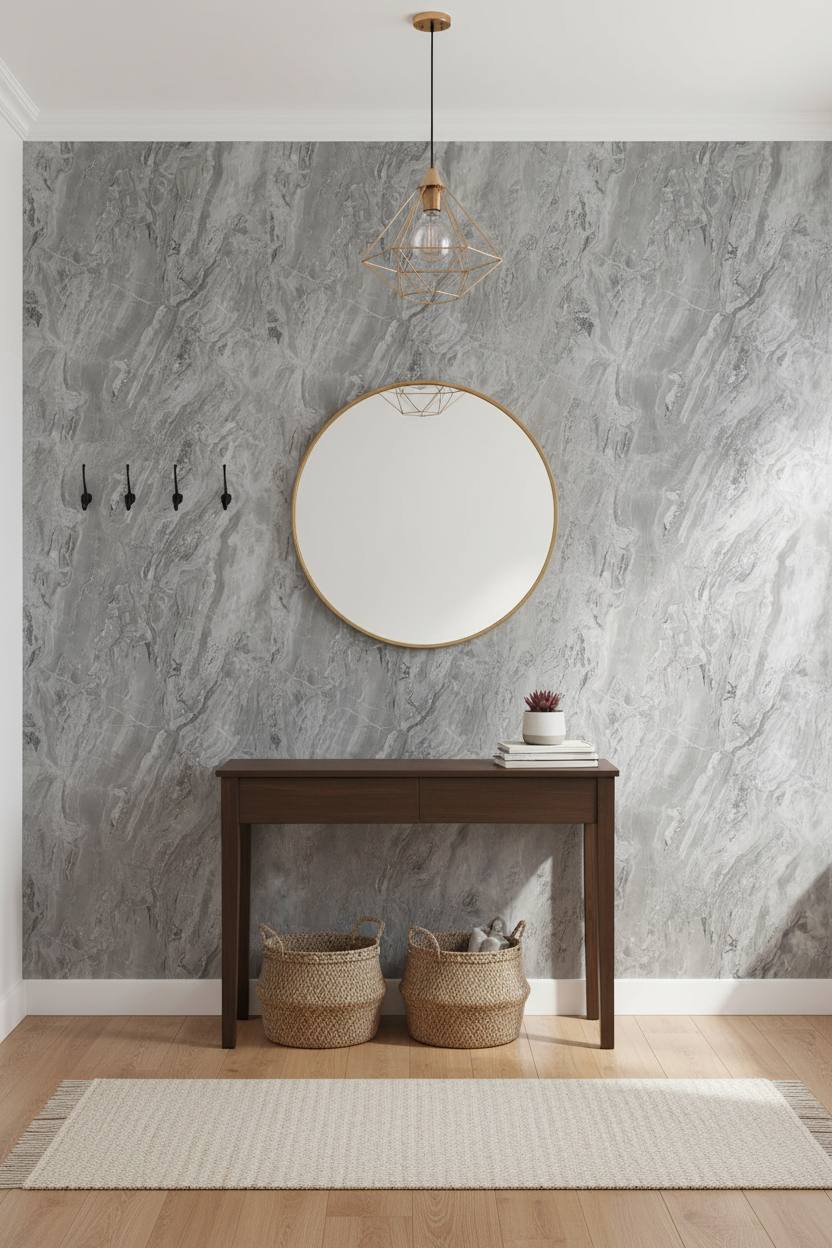 Grå Marmorlook PVC-vægpaneler 280 × 122 cm – Vandtætte & Fugerfri