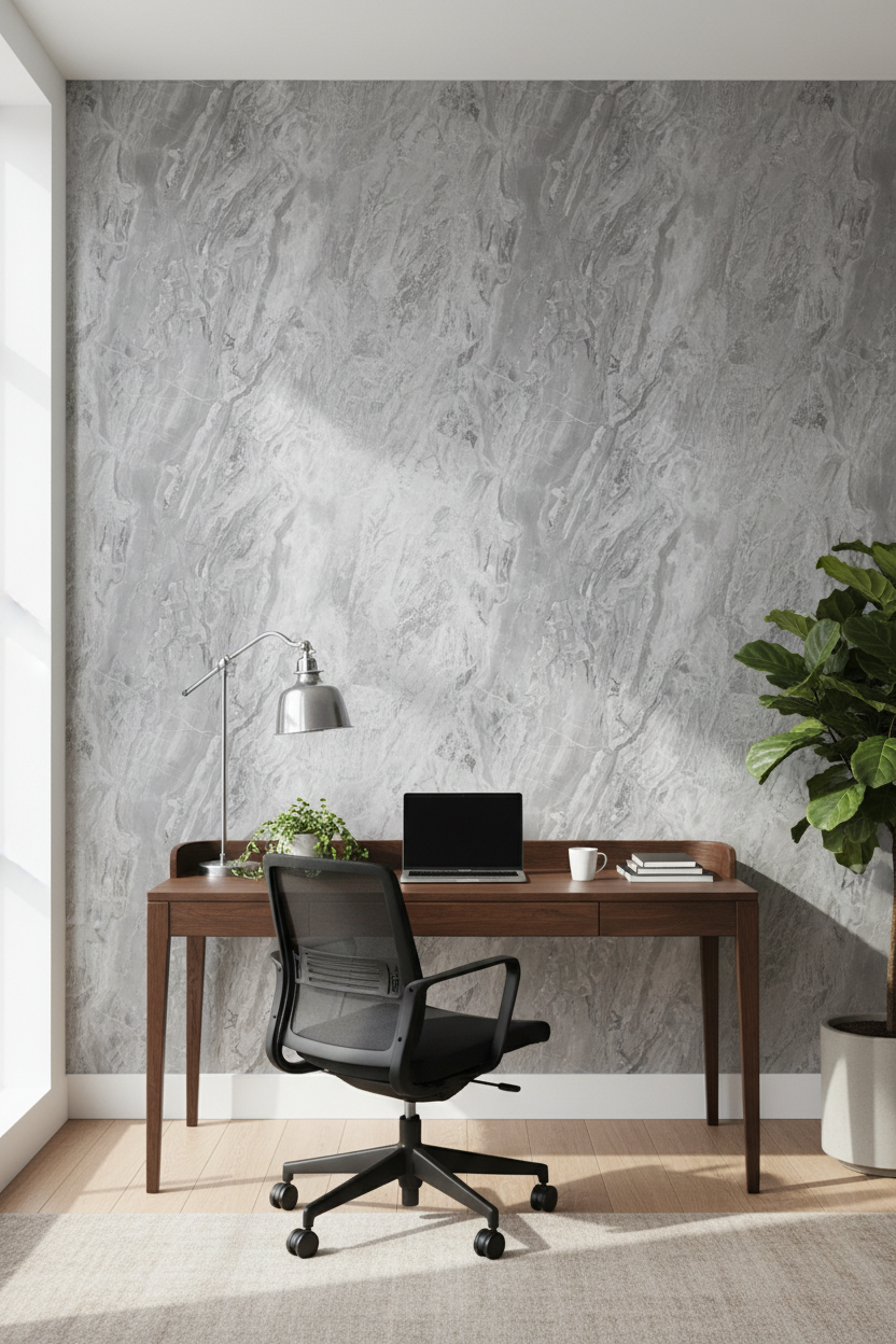 Grå Marmorlook PVC-vægpaneler 280 × 122 cm – Vandtætte & Fugerfri