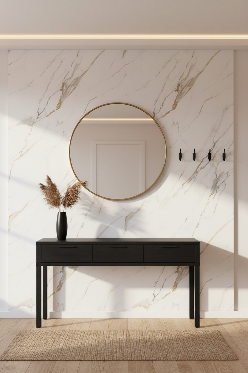 PVC Wandpaneel Marmoroptik Weiß mit Goldadern 280×120 cm – Wasserfest & Fugenlos für Bad & Küche