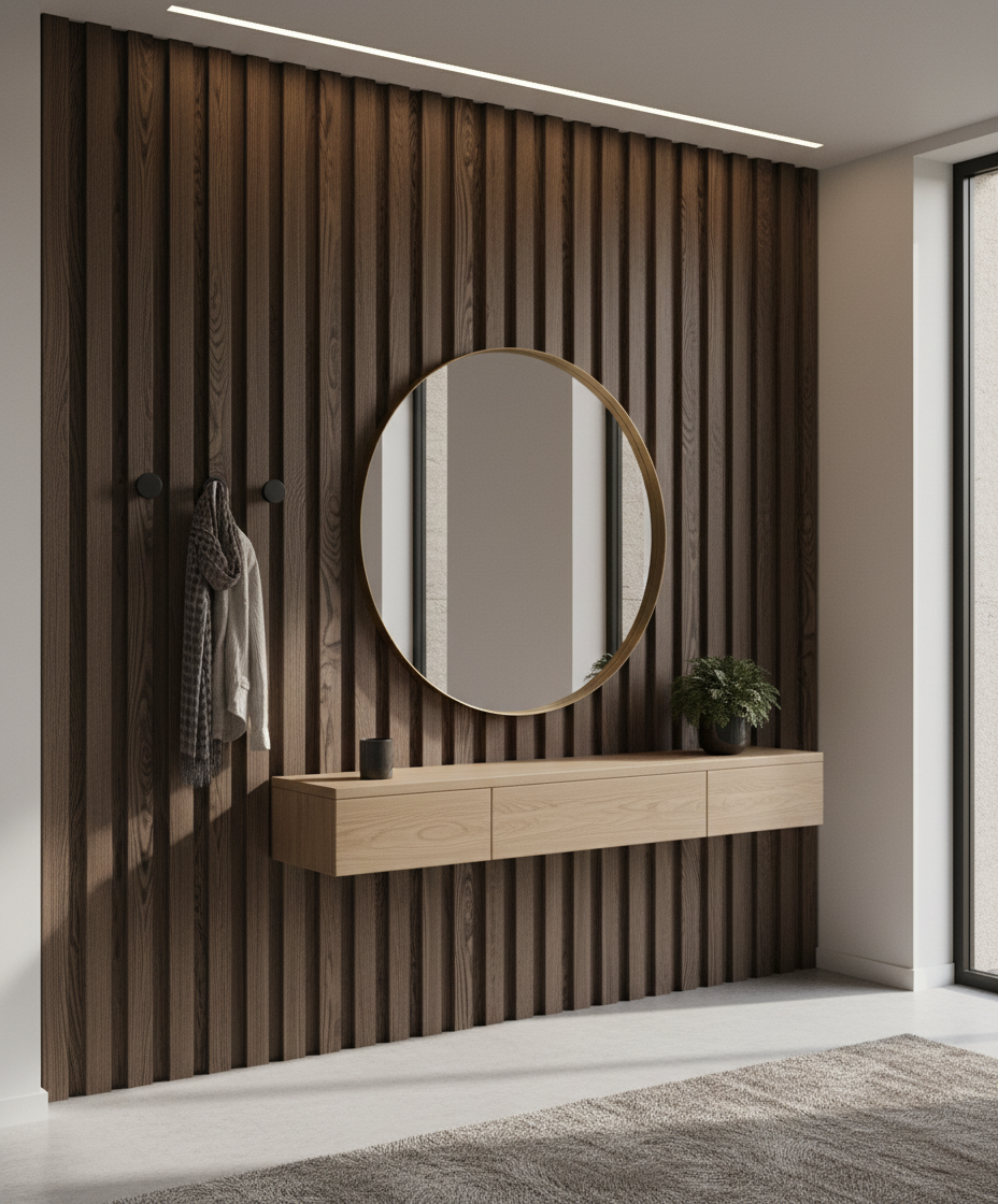 MDF Wandpaneel Natürliche Holzoptik – Dekorative Lamellen Wandverkleidung für Innenräume