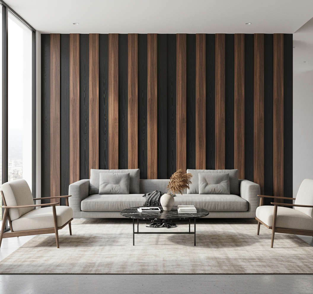 MDF-Wandverkleidung - Schwarze dunkle Holztextur Dekorative Innenverkleidung