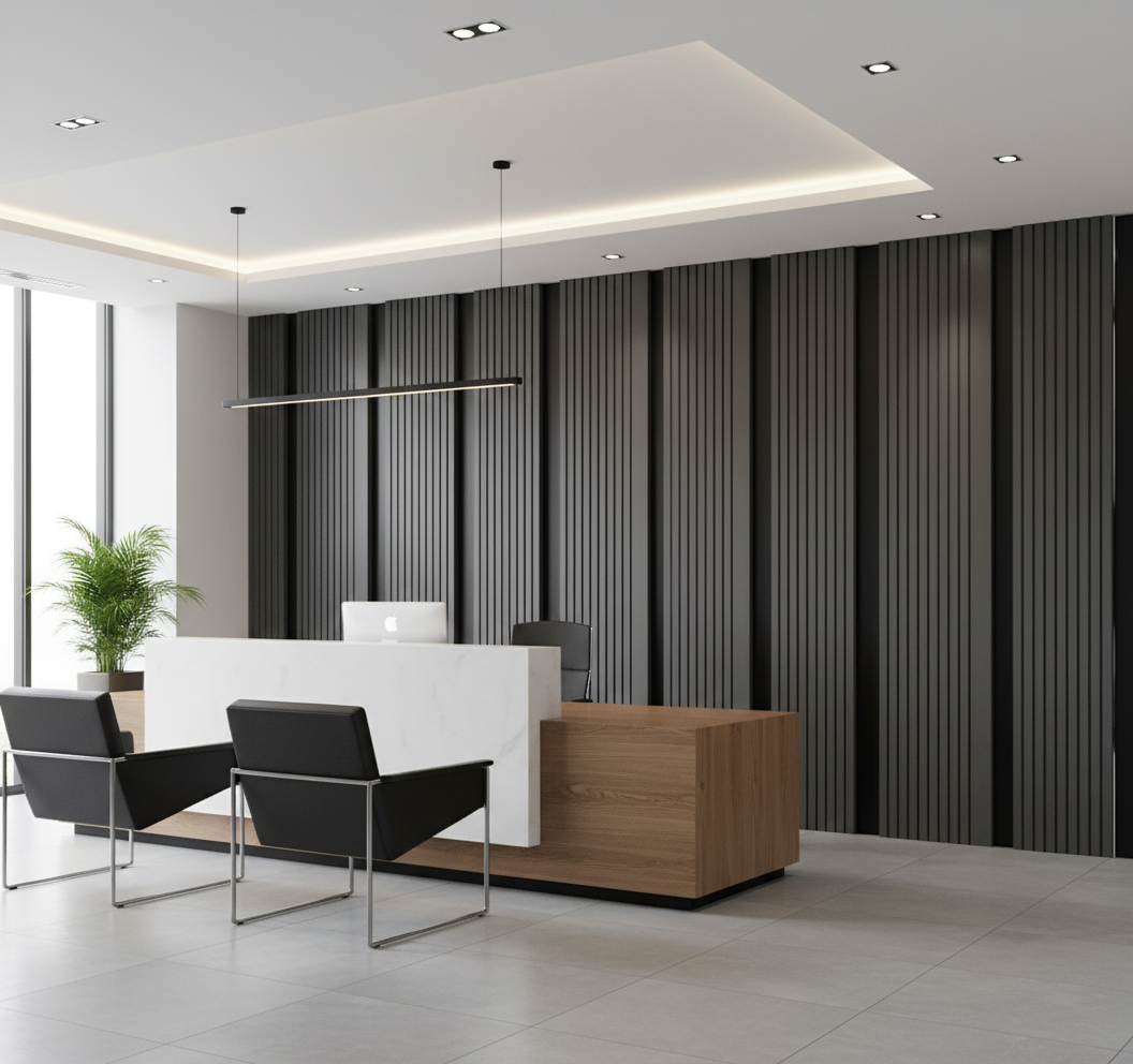 Graue MDF-Wandplatte 20 cm | Moderne breite laminierte Wandverkleidung für den Innenbereich