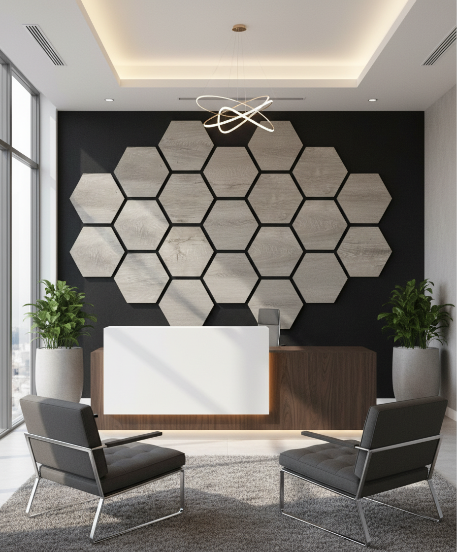 Sześciokątny panel ścienny jasny dąb | 3D dekoracyjny panel ścienny | 16 mm | 65×80 cm