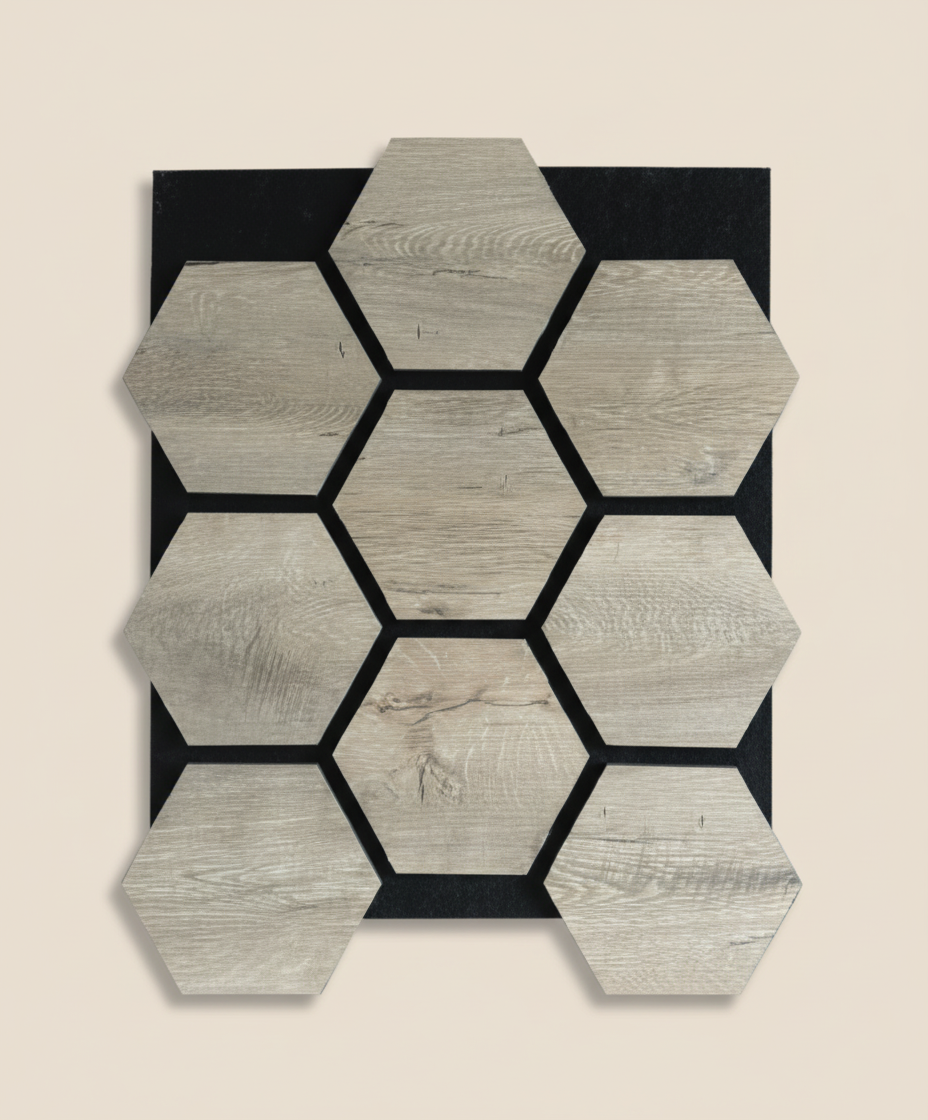 Sześciokątny panel ścienny jasny dąb | 3D dekoracyjny panel ścienny | 16 mm | 65×80 cm
