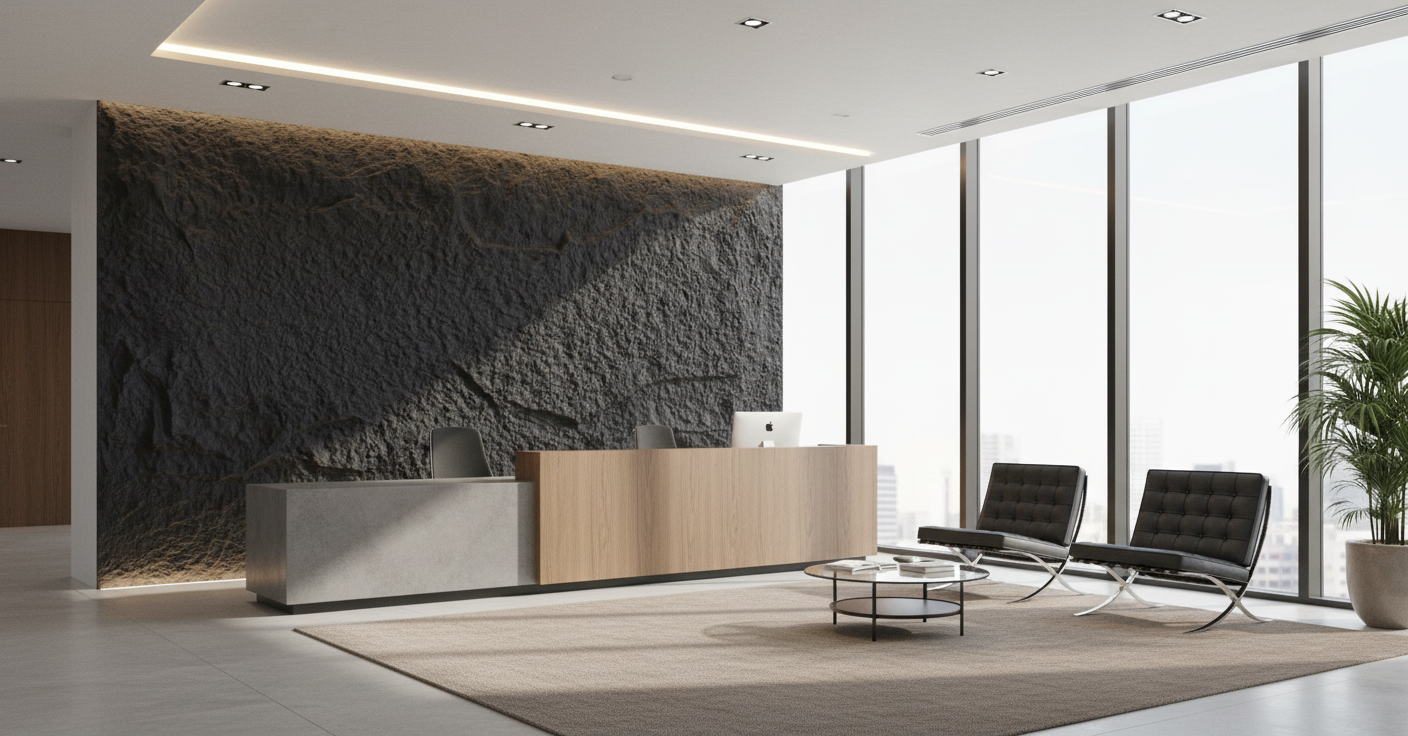Černý nástěnný panel v kamenném vzhledu | Dekorativní obklad stěny s kamenným efektem | 60×120 cm