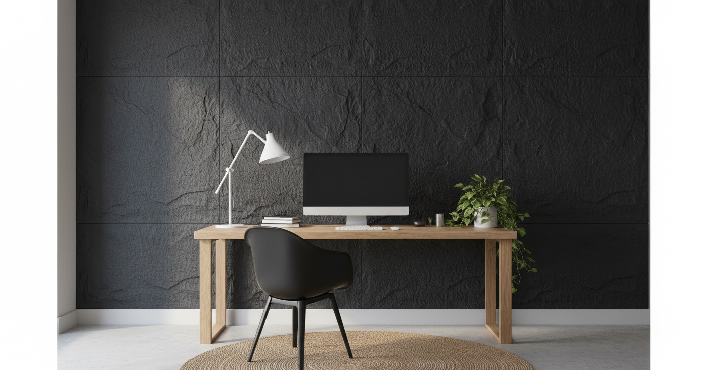 Černý nástěnný panel v kamenném vzhledu | Dekorativní obklad stěny s kamenným efektem | 60×120 cm
