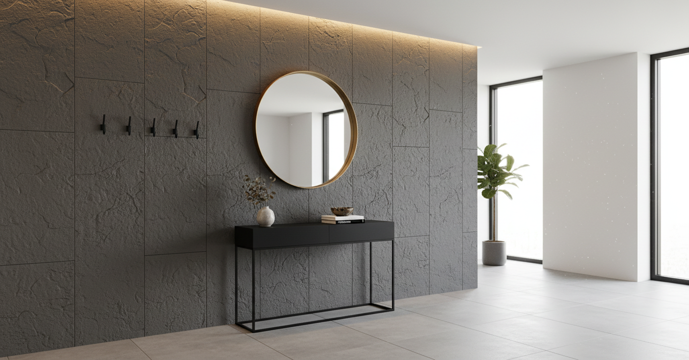 Anthracite wall panel in stone look | Decorative wall cladding with stone effect | 60×120 cm