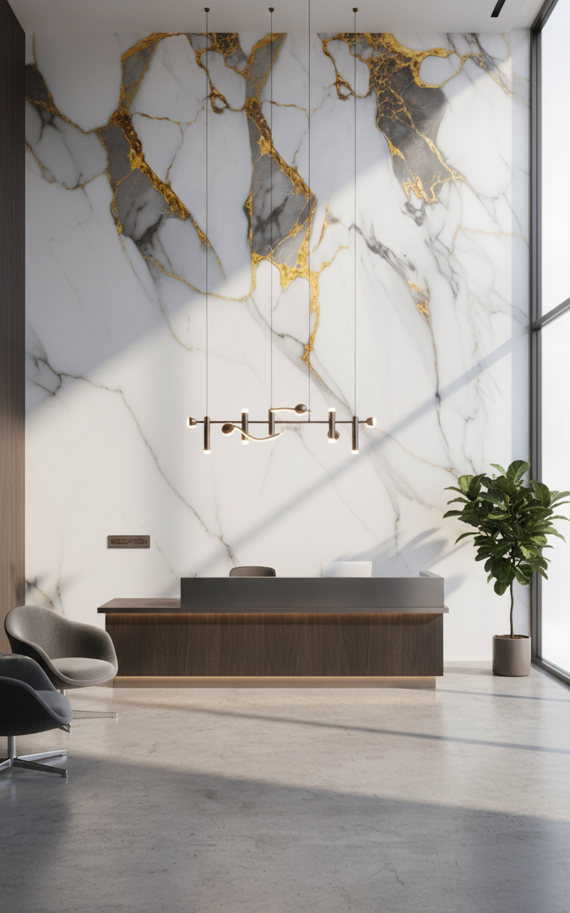 Volcano Gold Grau PVC-Wandplatte in Marmoroptik | Luxuriöse dekorative Beschichtung | 122×244 cm