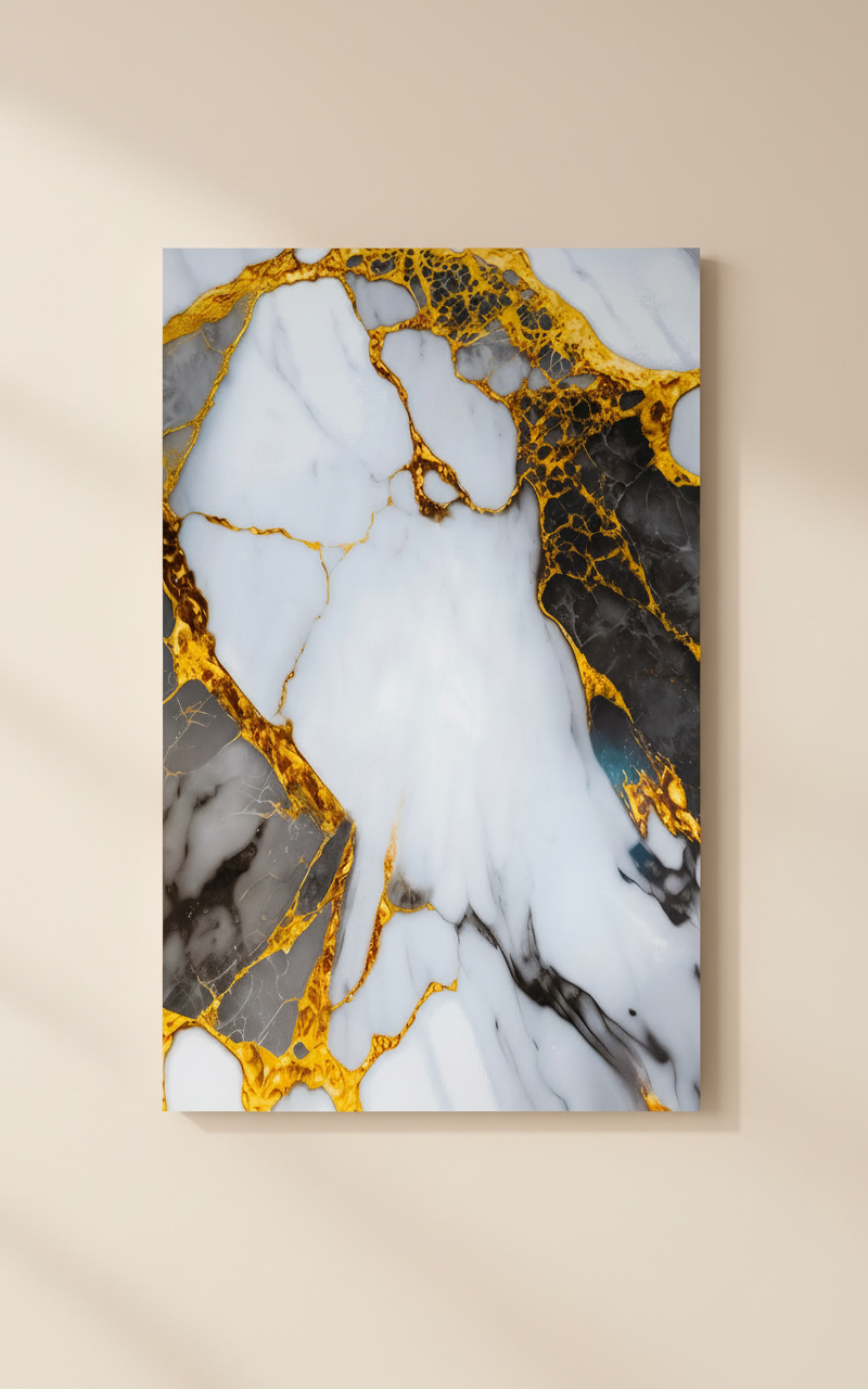 Volcano Gold Grau PVC-Wandplatte in Marmoroptik | Luxuriöse dekorative Beschichtung | 122×244 cm