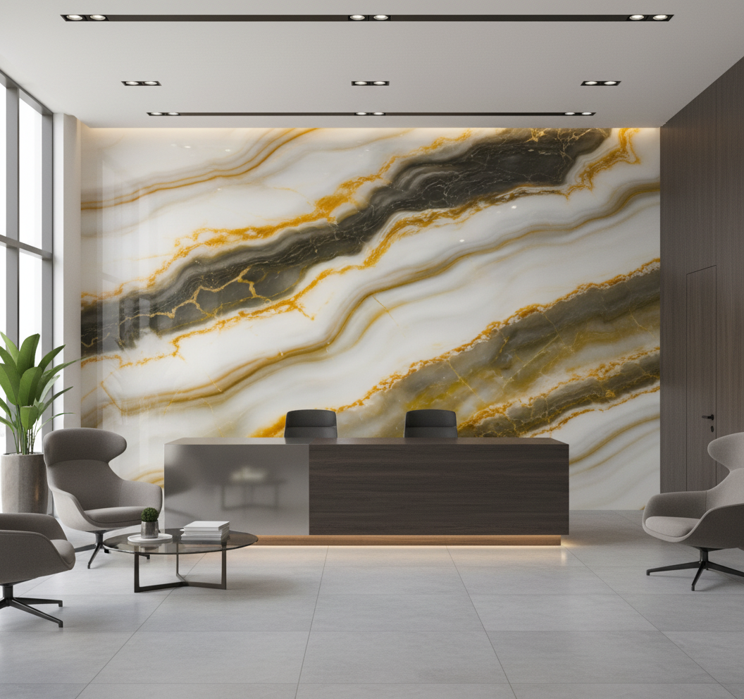 PVC nástěnný panel v antickém zlatém mramorovém vzhledu | Luxusní dekorativní povrch | 260×122 cm