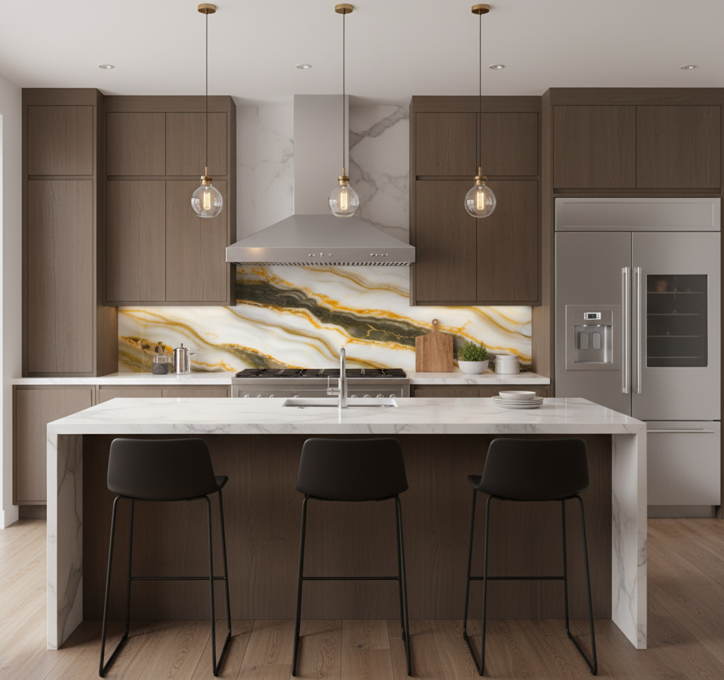 PVC wall panel in antique gold marble look | Luxurious decorative coating | 260×122 cm