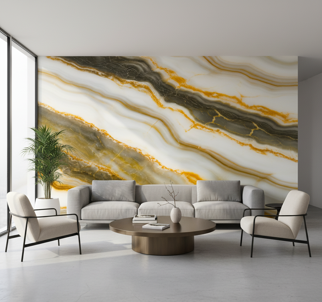 PVC wall panel in antique gold marble look | Luxurious decorative coating | 260×122 cm