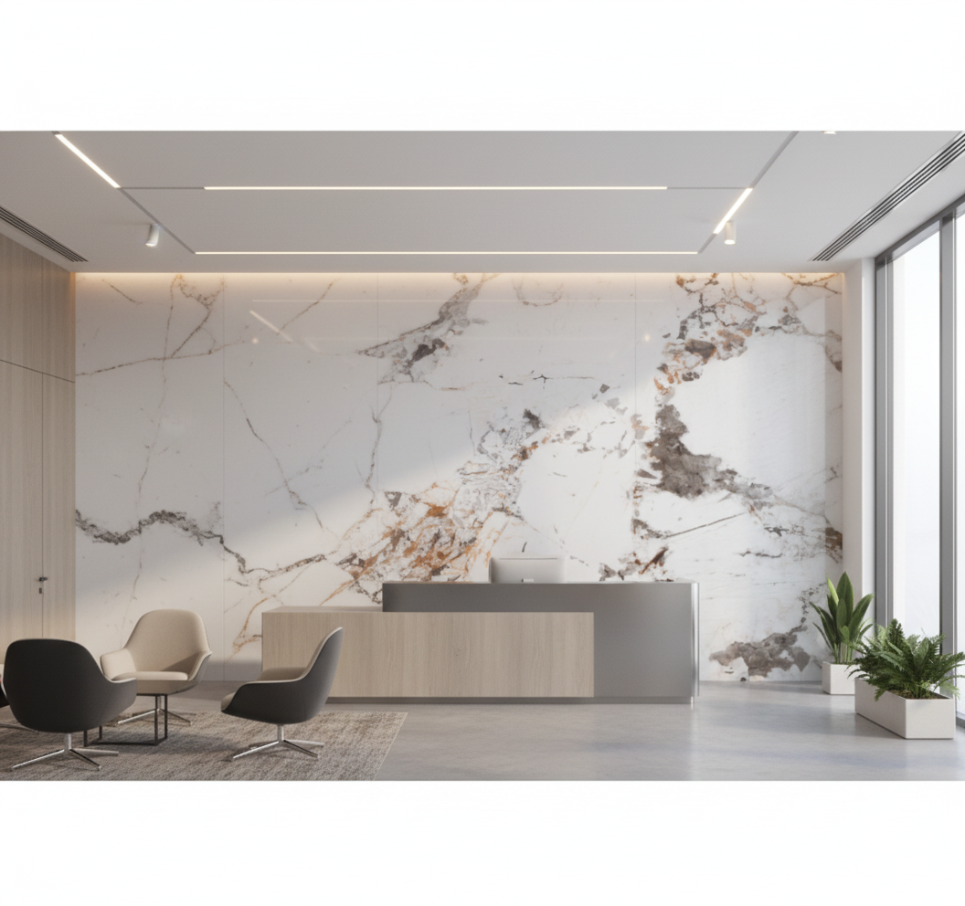 Graue weiße gebrochene Marmoroptik PVC-Wandplatte | Moderne dekorative Beschichtung | 122×244 cm