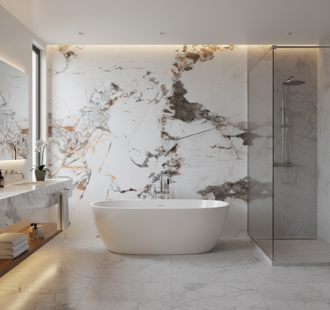 Gråhvid brudt marmorlook PVC-vægplade | Moderne dekorativ belægning | 260×122 cm
