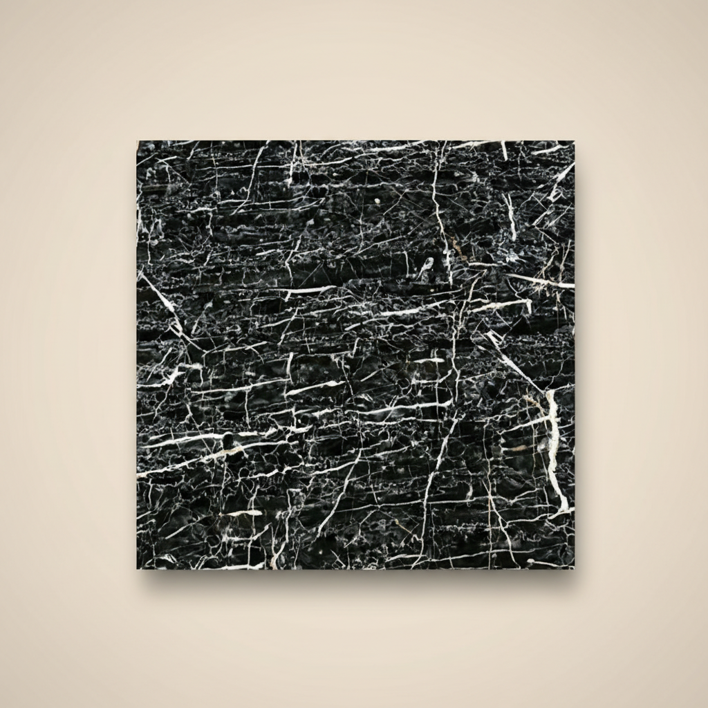 Weiß geäderte PVC-Wandplatte in schwarzer Marmoroptik | Luxuriöse Dekorationsbeschichtung | 122×244 cm