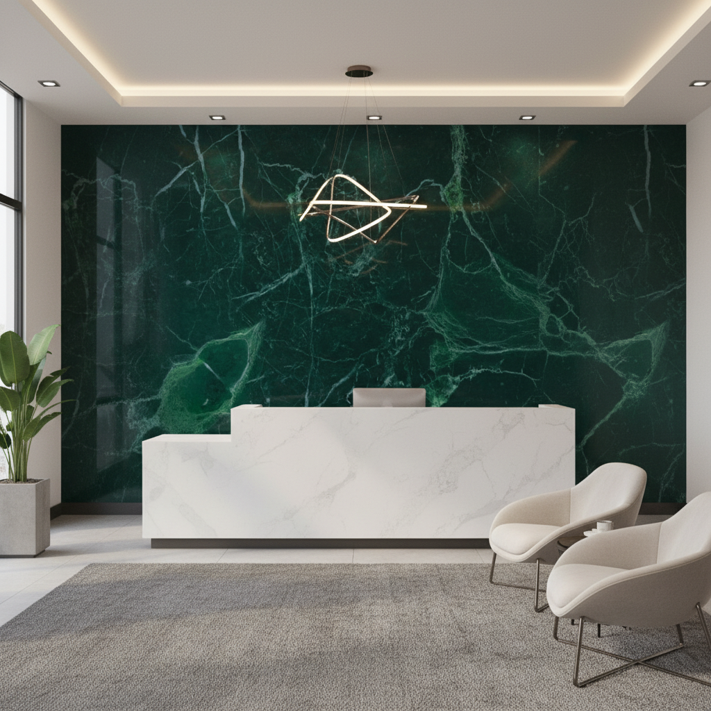 PVC-vægpanel i grønt marmorlook | Naturstensmønstret luksusbelægning | 260×122 cm