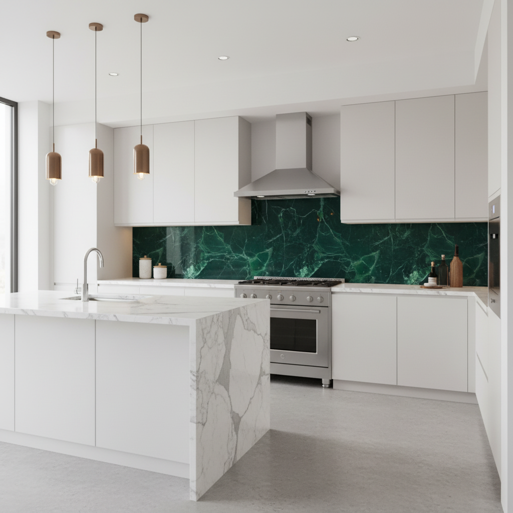 PVC-vægpanel i grønt marmorlook | Naturstensmønstret luksusbelægning | 260×122 cm