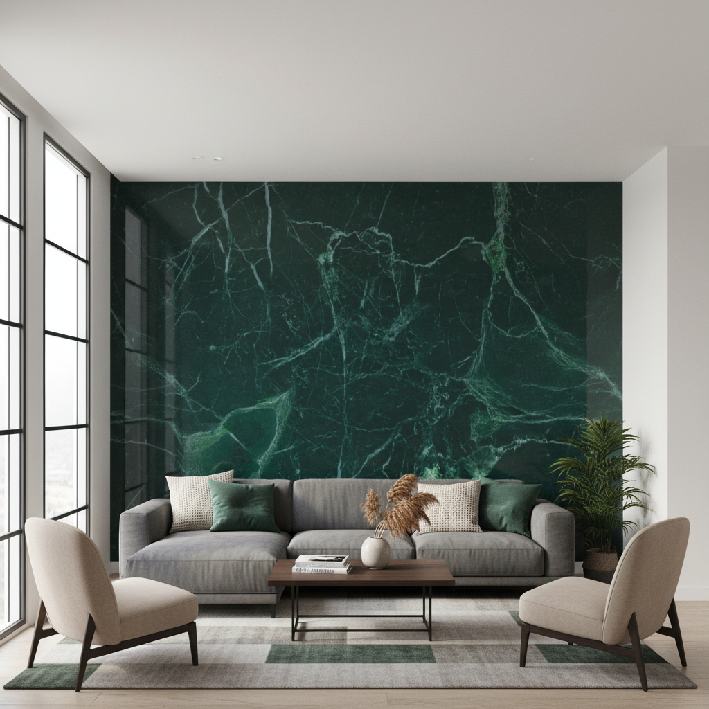 PVC-vægpanel i grønt marmorlook | Naturstensmønstret luksusbelægning | 260×122 cm