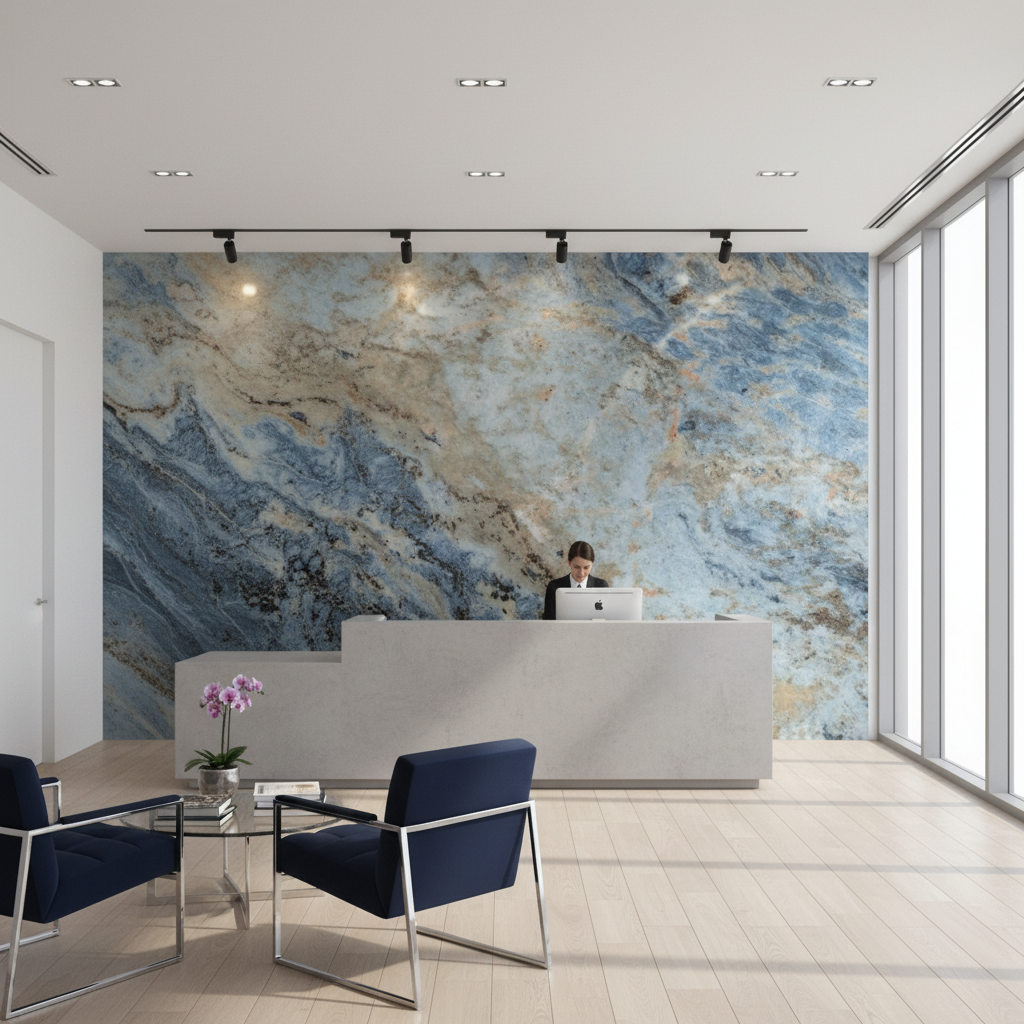 Blaue graue PVC-Wandplatte in Marmoroptik | Moderne Beschichtung mit Natursteinmuster | 122×244 cm