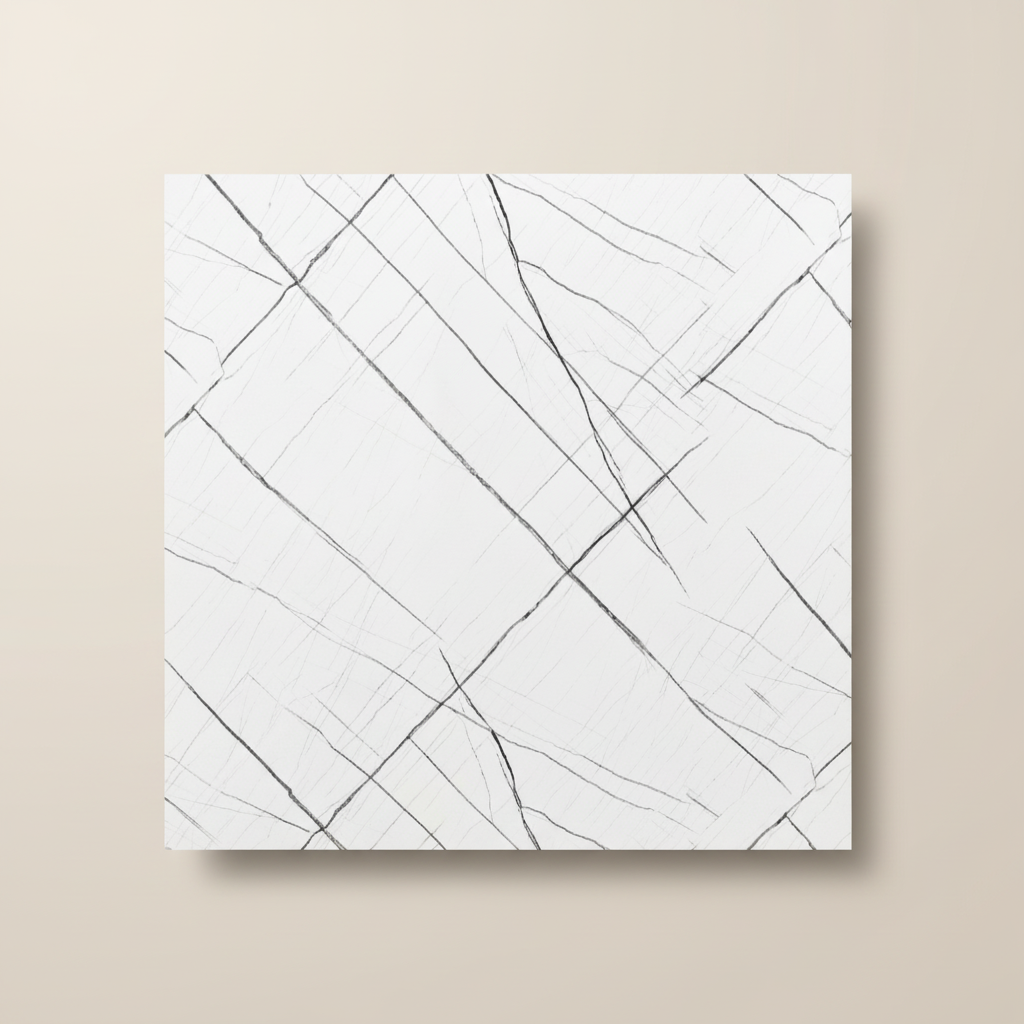 Weiße lineare PVC-Wandpaneele in Marmoroptik | Modernes minimales Steinmuster | 122×244 cm