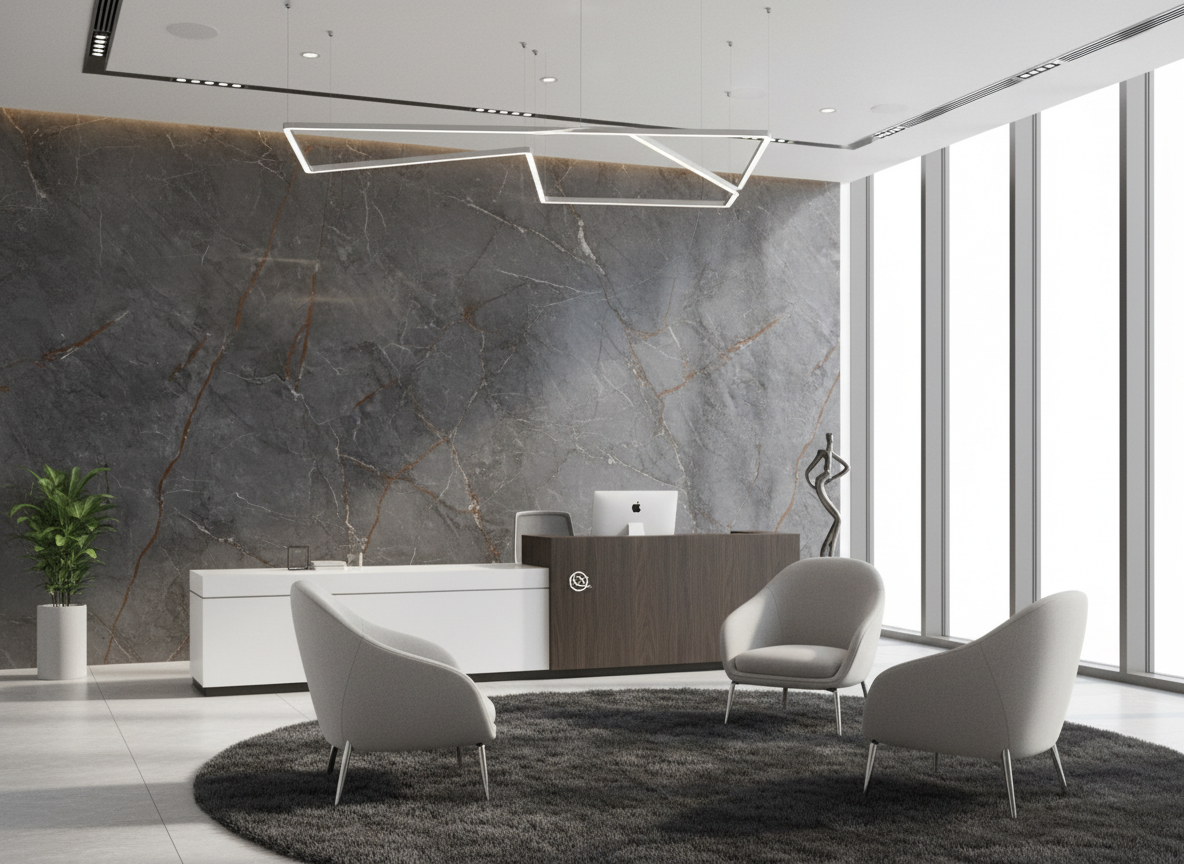 PVC Wandpaneel Dunkelgrau Marmoroptik 280 × 122 cm – Kupferadern Design