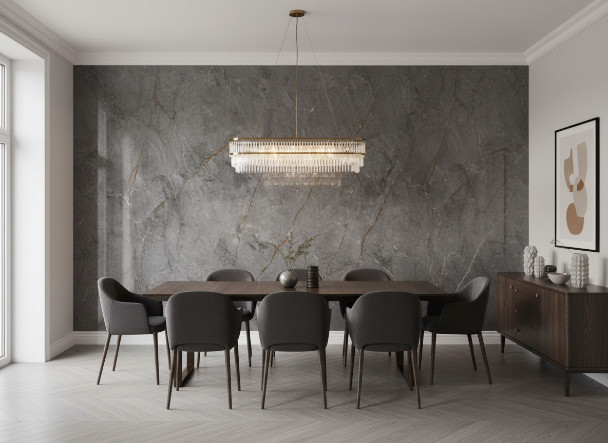 PVC Wandpaneel Dunkelgrau Marmoroptik 280 × 122 cm – Kupferadern Design