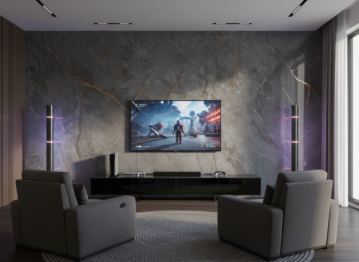 PVC Wandpaneel Dunkelgrau Marmoroptik 280 × 122 cm – Kupferadern Design