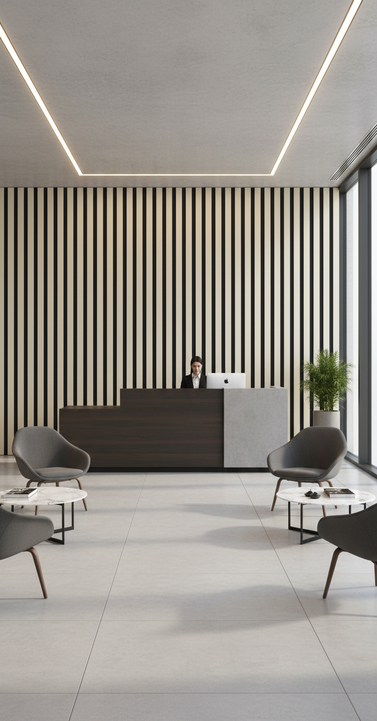 Akustik Wandpaneel Lamellen Schwarz Beige 275 × 60 cm