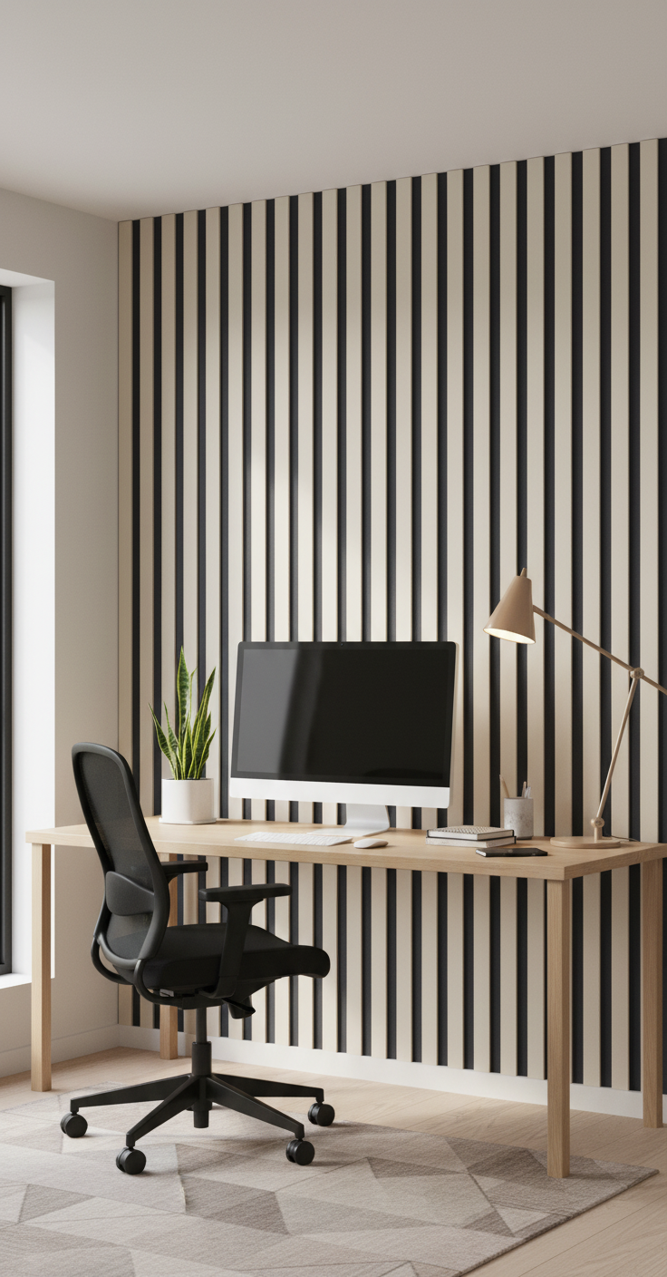 Akustik Wandpaneel Lamellen Schwarz Beige 275 × 60 cm