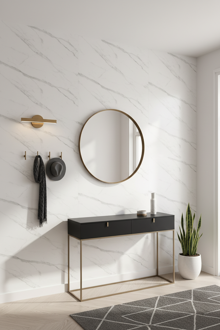 PVC Wandpaneel Weiß Calacatta 280×122 cm – Marmoroptik