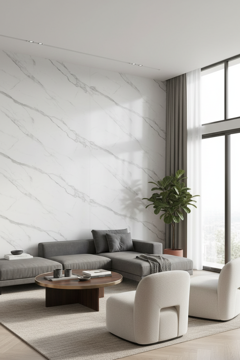 PVC Wandpaneel Weiß Calacatta 280×122 cm – Marmoroptik