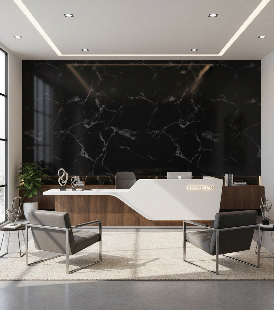 PVC vægpanel Sort hvid marmorlook 260 x 122 cm – Vandtæt & moderne