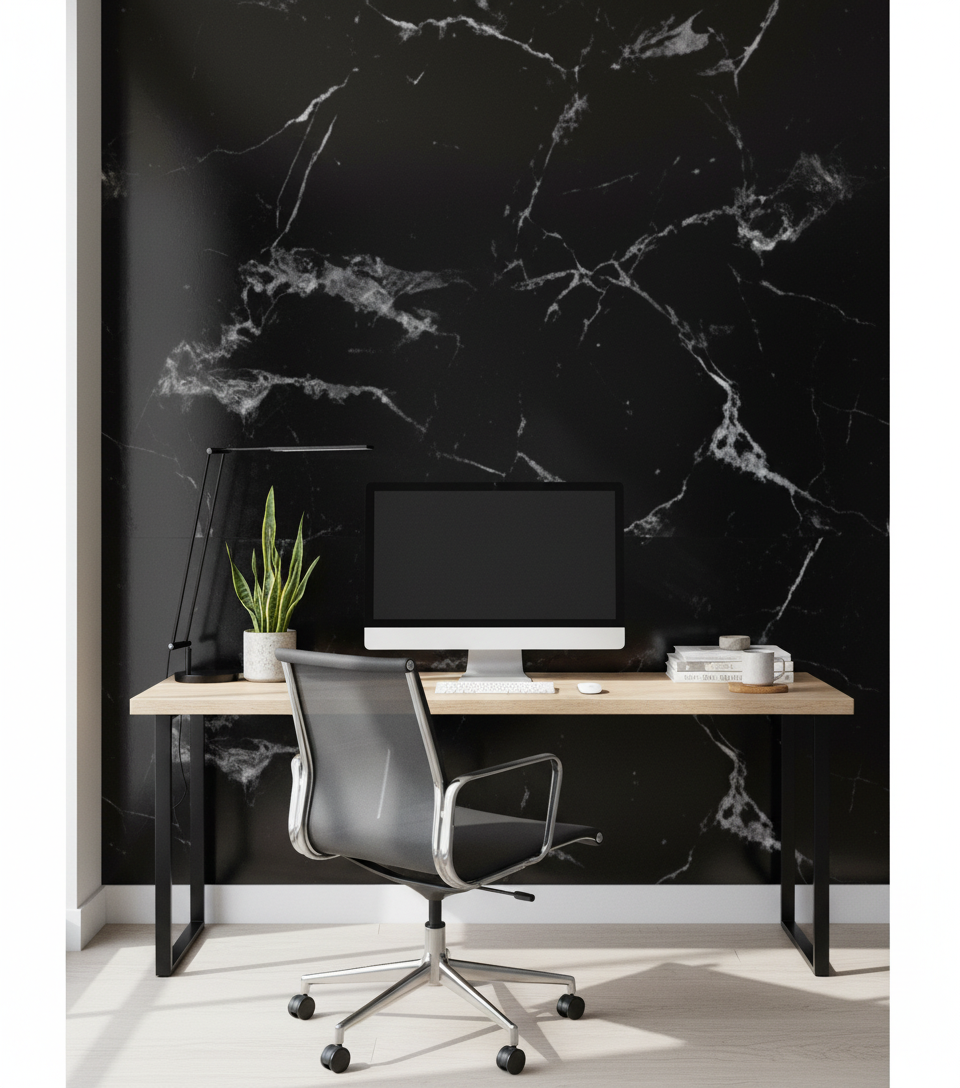 PVC vægpanel Sort hvid marmorlook 260 x 122 cm – Vandtæt & moderne