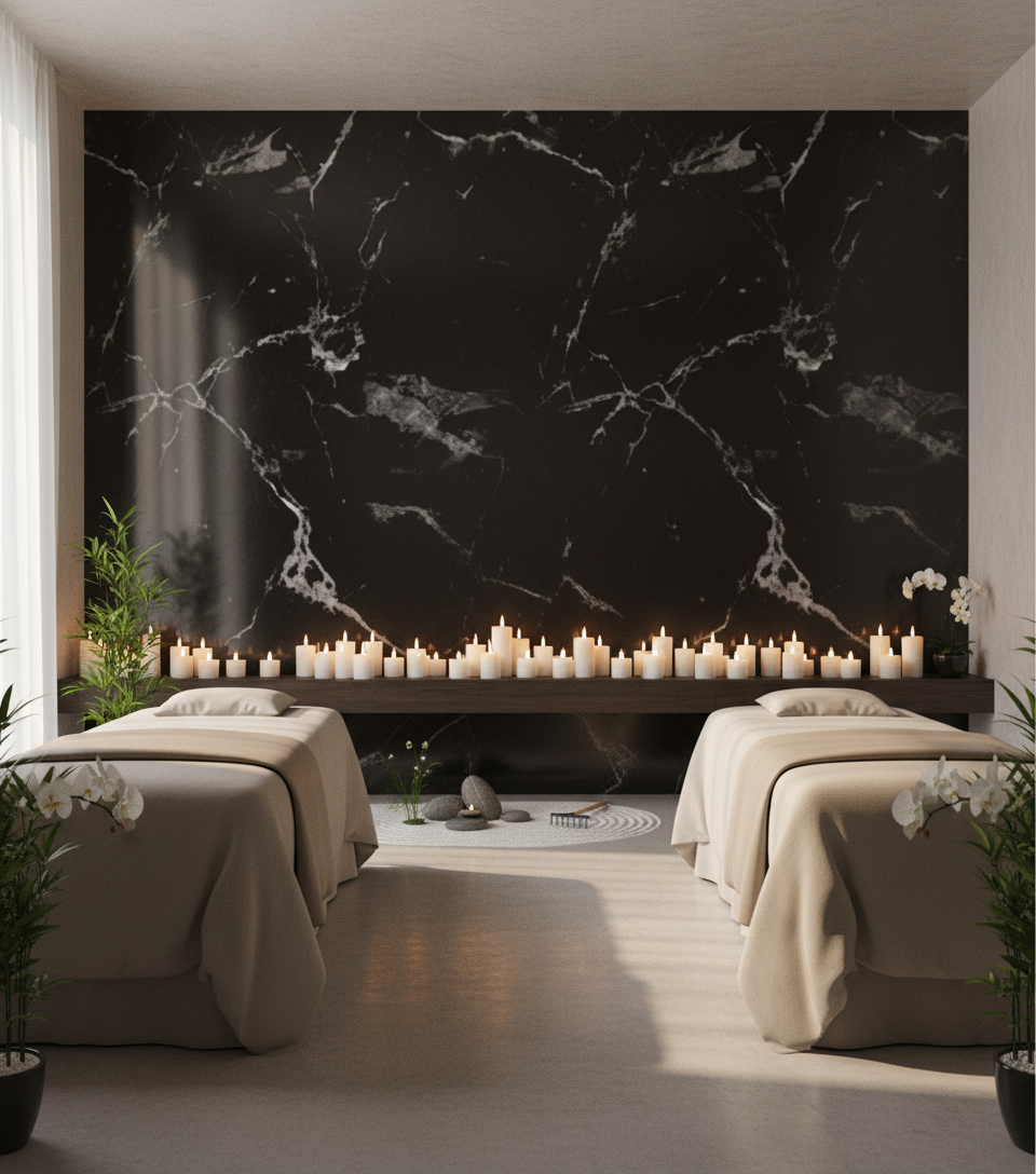 PVC vægpanel Sort hvid marmorlook 260 x 122 cm – Vandtæt & moderne