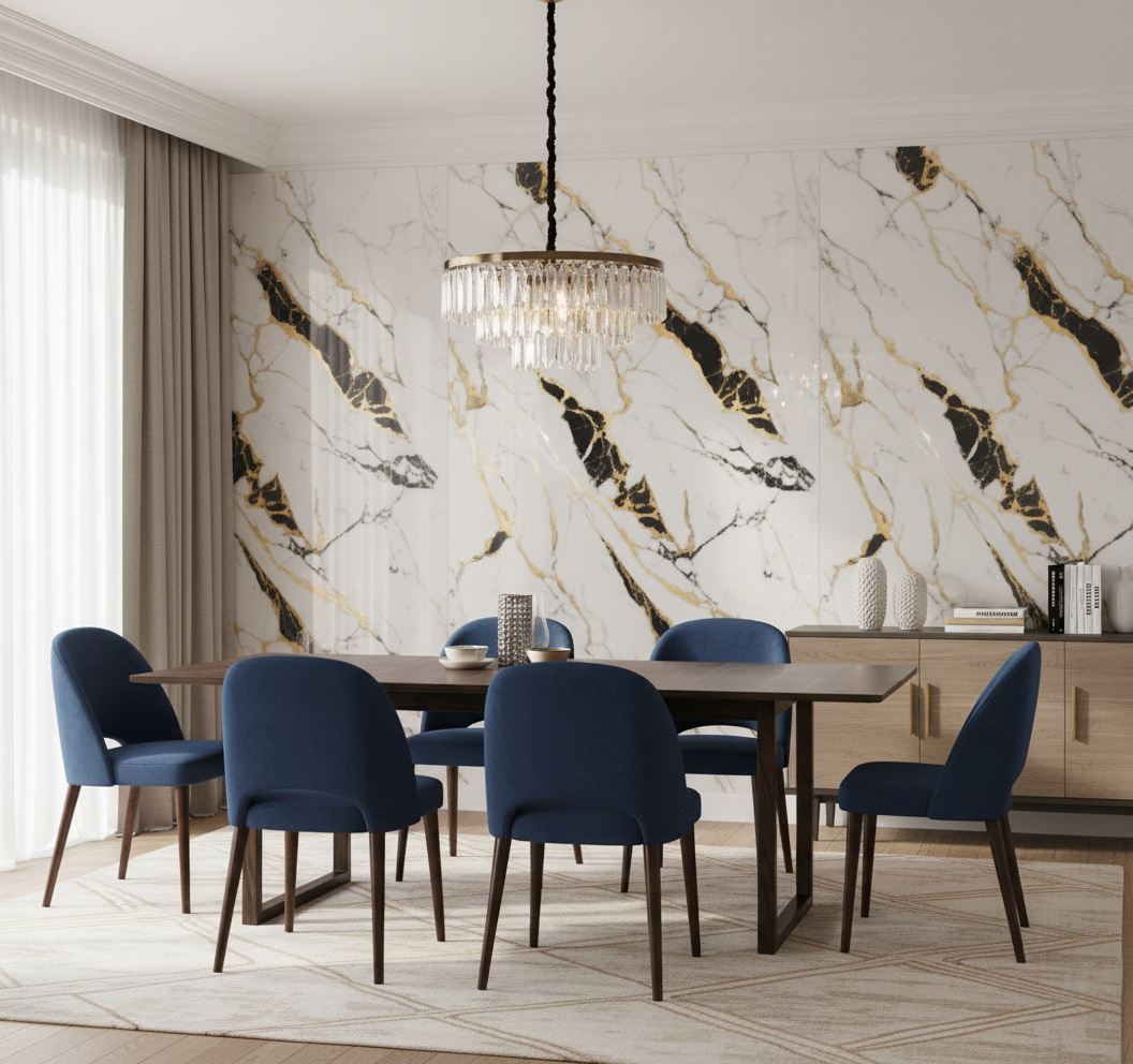 PVC nástěnný panel Carrara Paris 260 x 122 cm – Bílý zlatý mramorový vzhled, voděodolný & elegantní