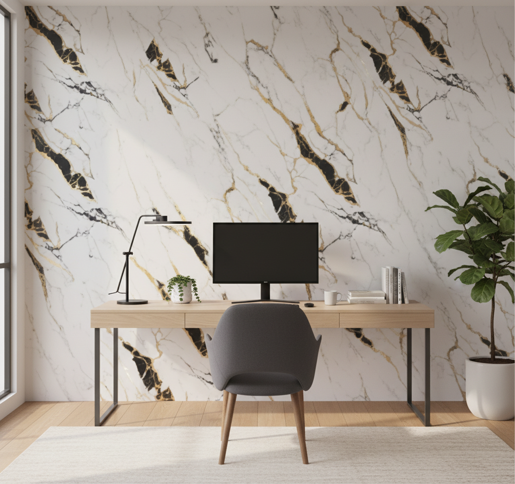PVC nástěnný panel Carrara Paris 260 x 122 cm – Bílý zlatý mramorový vzhled, voděodolný & elegantní