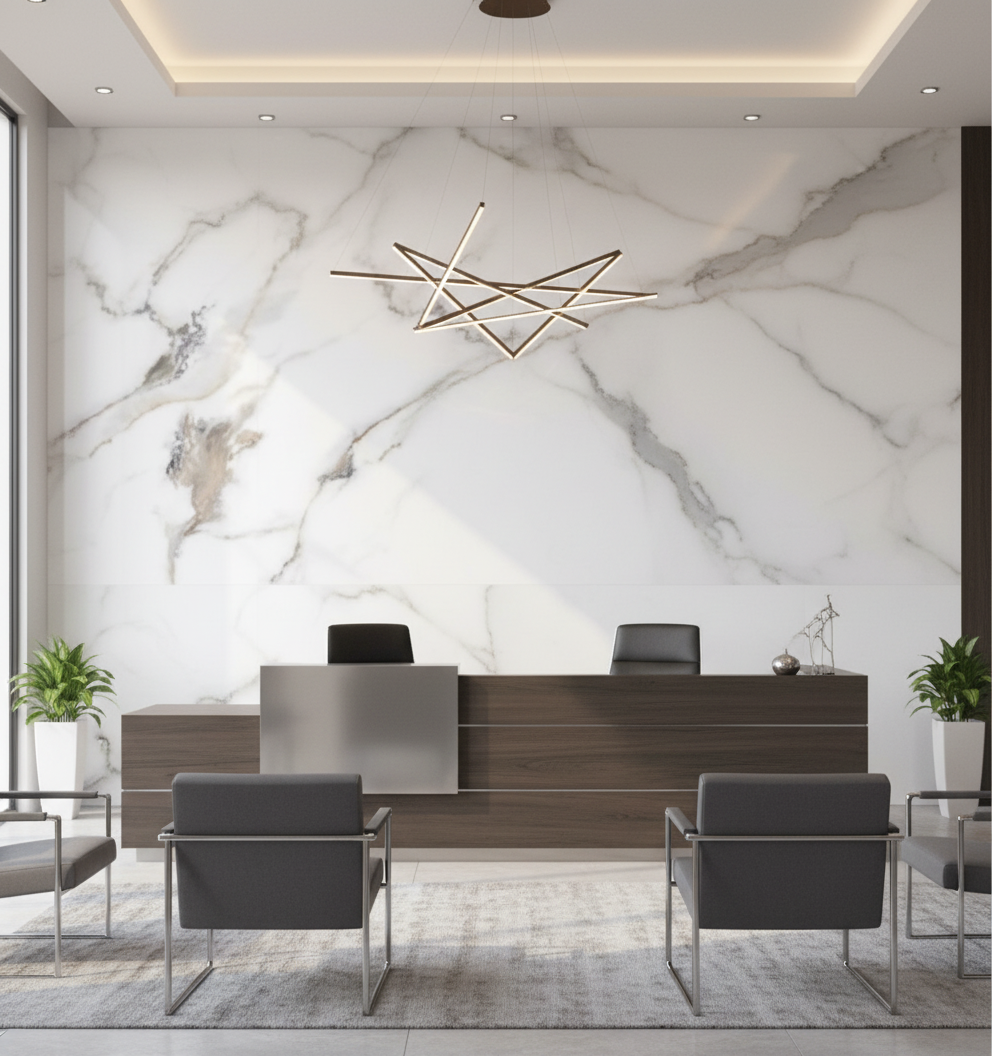 PVC vægpanel Calacatta Gold 260 x 122 cm – Eksklusivt marmorlook i hvid og guld