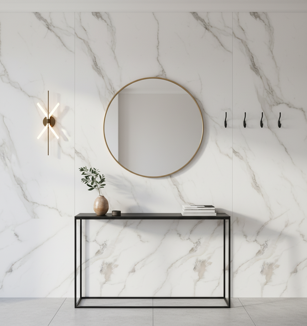 Calacatta Gold PVC vægpanel 280 x 122 cm – Hvidt marmorlook, Elegant & vandtæt