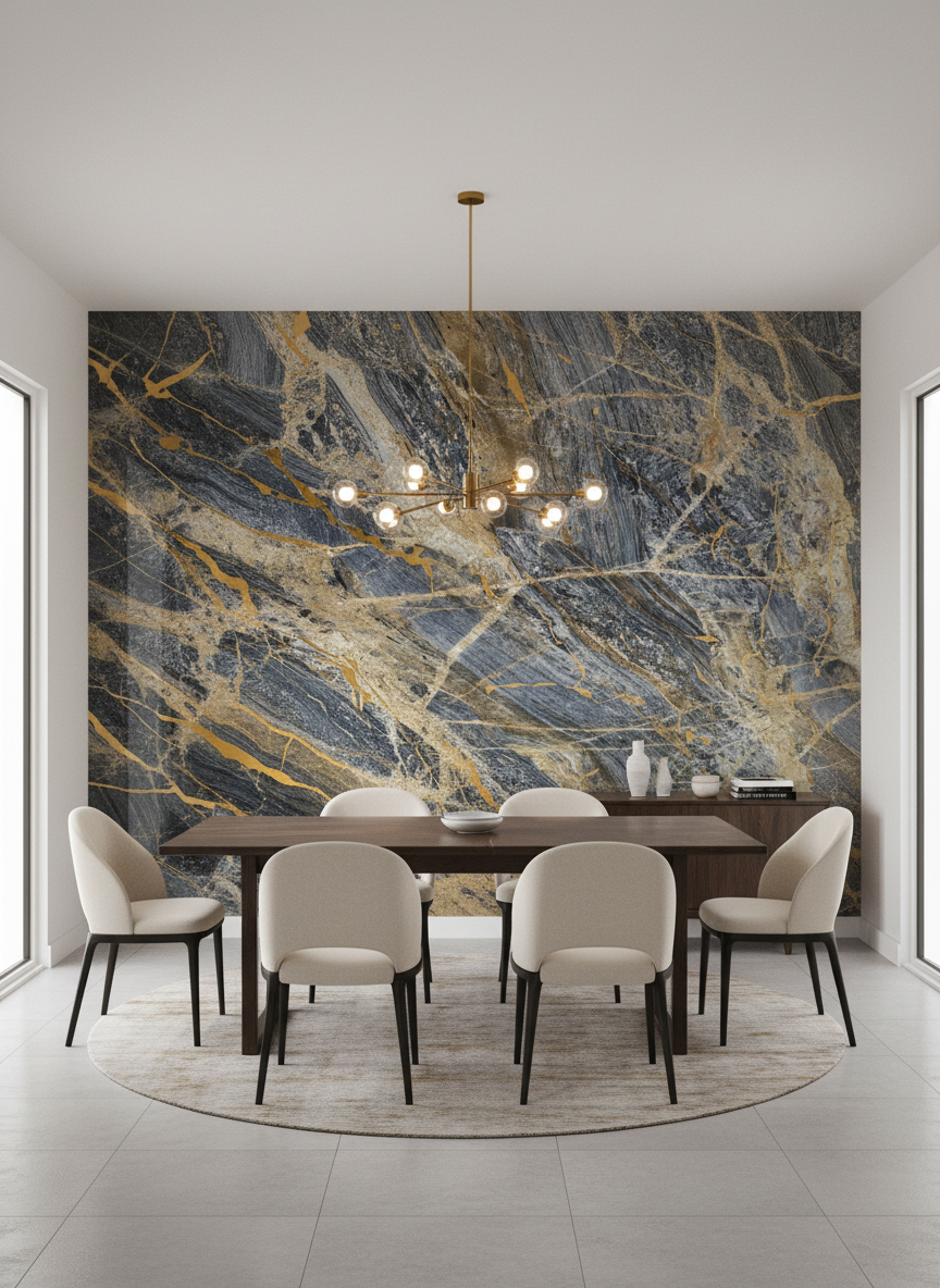 Panele ścienne PVC Onyx Blue 260 x 122 cm – Niebiesko-złote marmurowe, wodoodporne i eleganckie