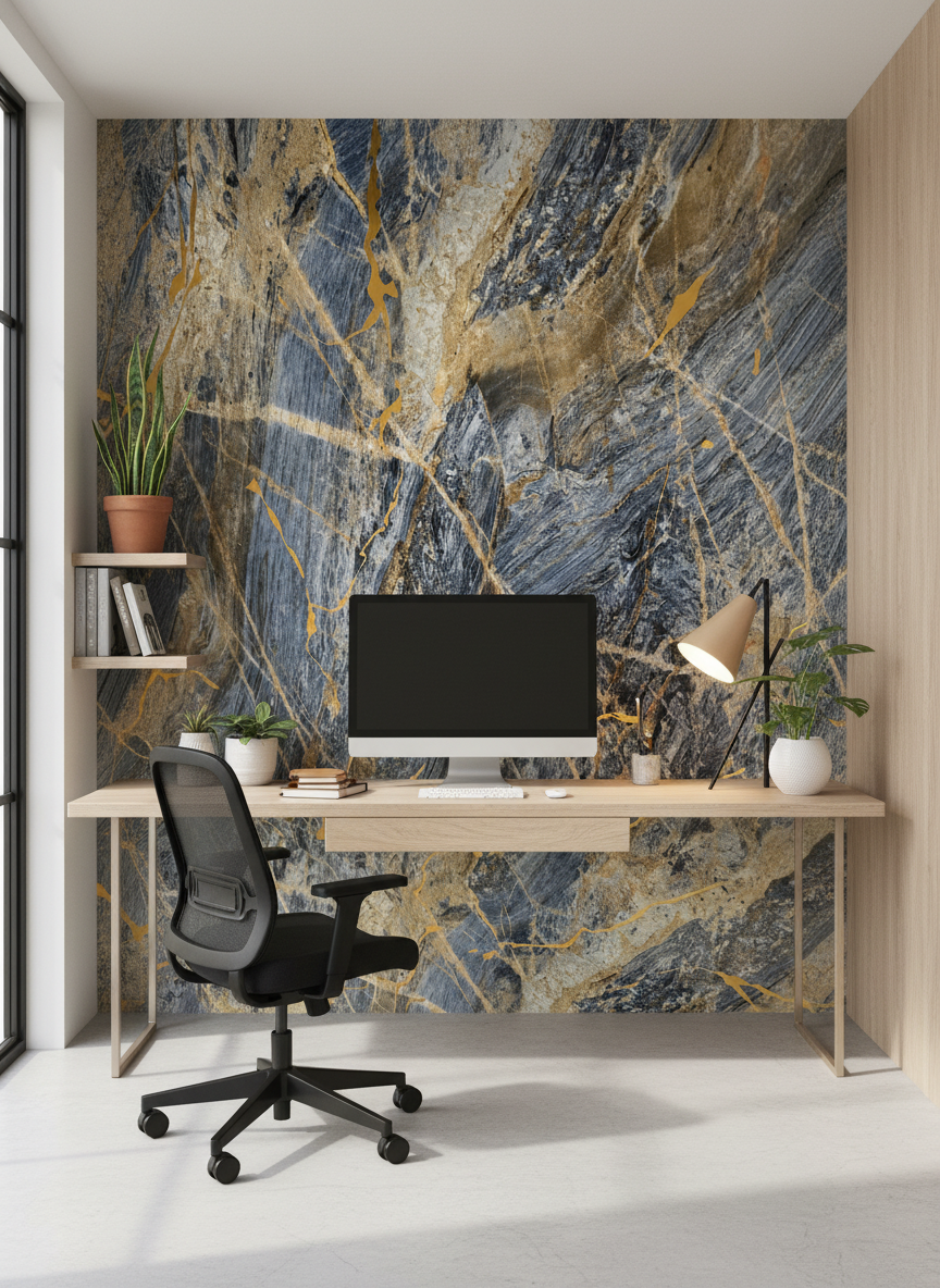 Panele ścienne PVC Onyx Blue 260 x 122 cm – Niebiesko-złote marmurowe, wodoodporne i eleganckie