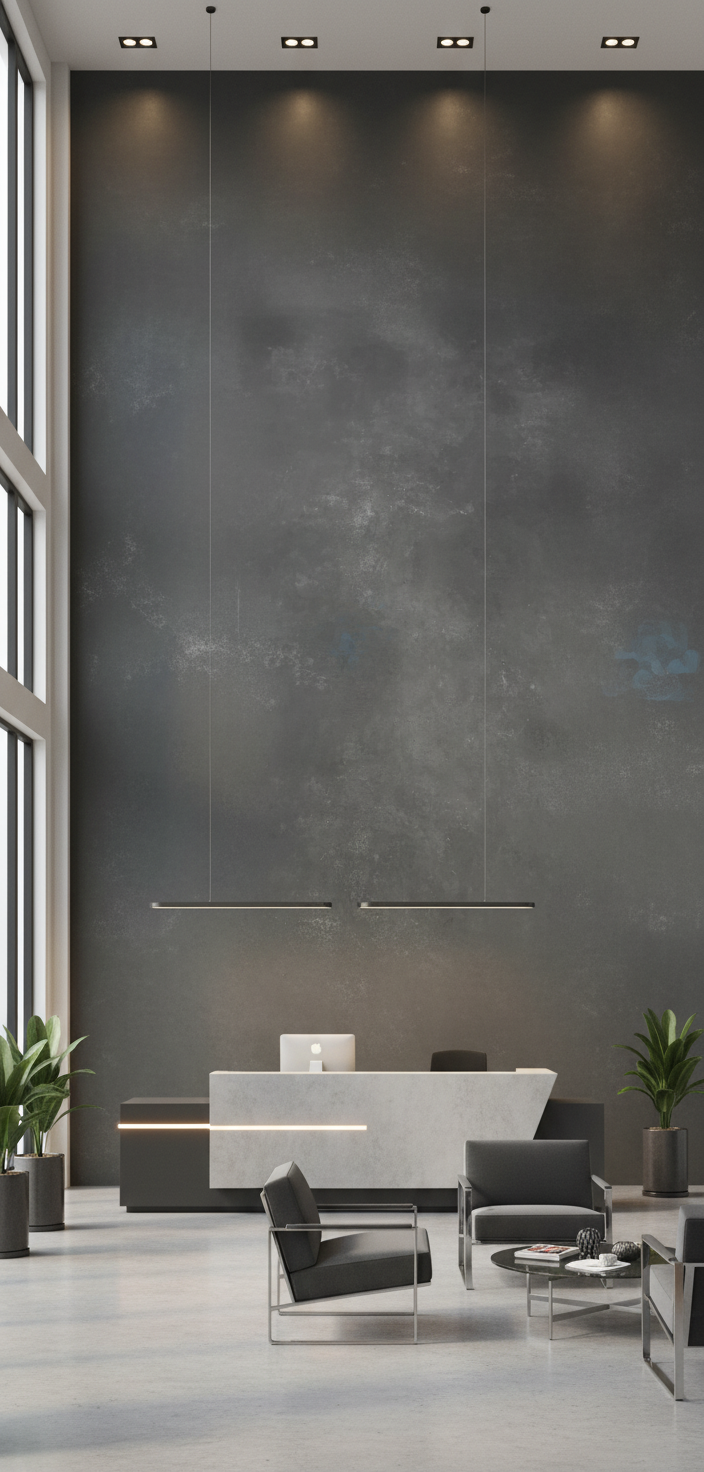 Concrete Dark SPC vægpanel 280 x 122 cm – Mørkt betonlook, moderne & vandtæt