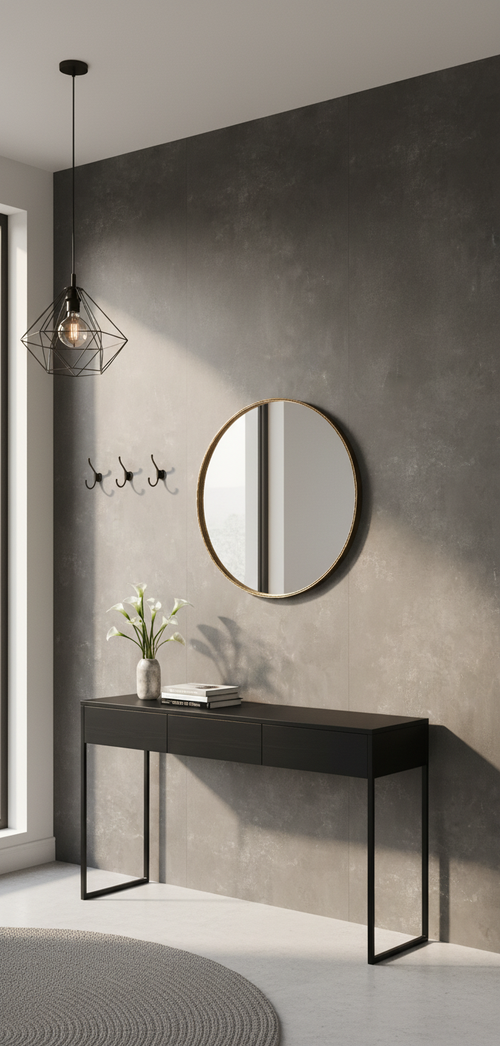 Concrete Dark SPC vægpanel 280 x 122 cm – Mørkt betonlook, moderne & vandtæt