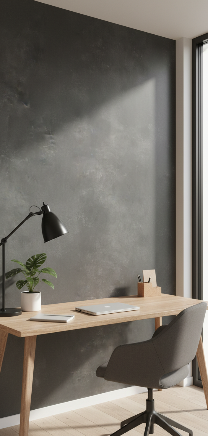 Concrete Dark SPC vægpanel 280 x 122 cm – Mørkt betonlook, moderne & vandtæt