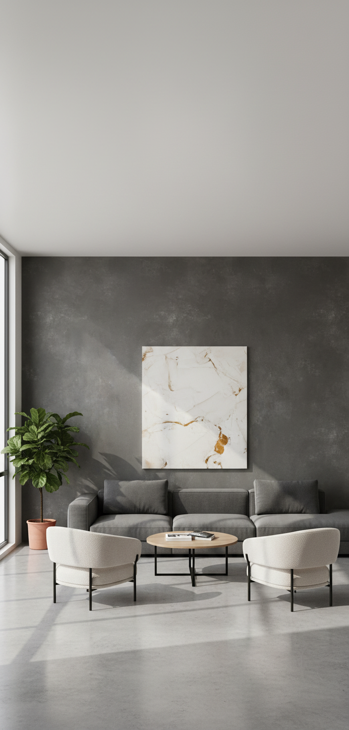Concrete Dark SPC vægpanel 280 x 122 cm – Mørkt betonlook, moderne & vandtæt