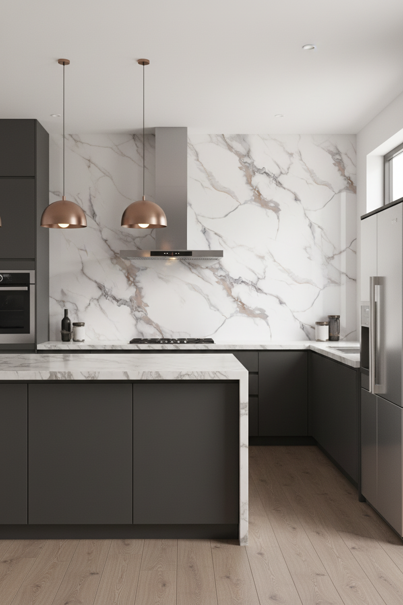 PVC nástěnný panel Calacatta Stone 280 x 122 cm – Bílý mramorový vzhled, elegantní & voděodolný