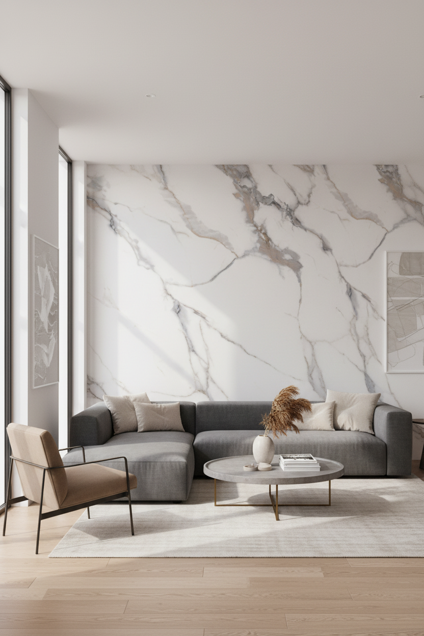PVC nástěnný panel Calacatta Stone 280 x 122 cm – Bílý mramorový vzhled, elegantní & voděodolný