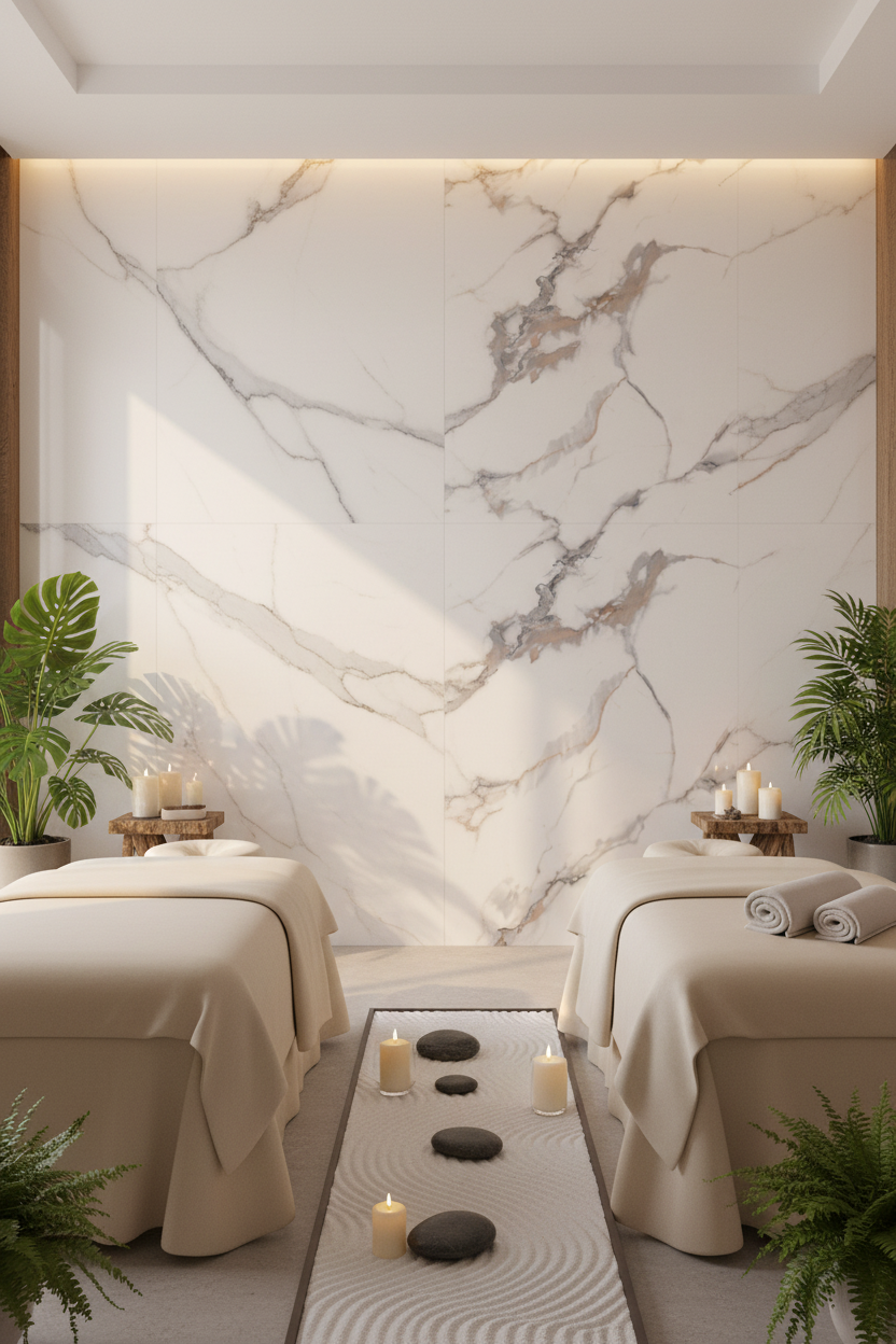PVC nástěnný panel Calacatta Stone 280 x 122 cm – Bílý mramorový vzhled, elegantní & voděodolný
