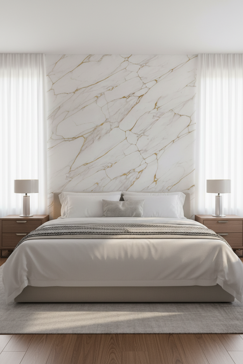 Luna Gold PVC Wall Panel 280 x 122 cm – White Marble Look with Gold Veins, Elegant & Waterproof